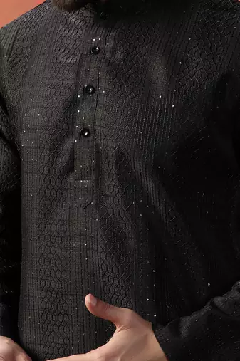 Men black bangalore silk kurta pyjama set