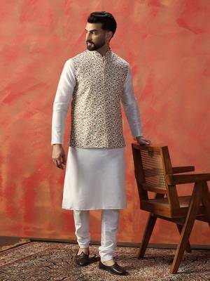 Men multicolor printed kurta jacket churidar set 1