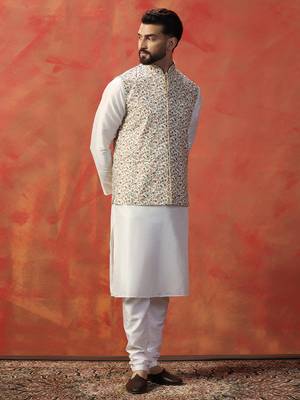 Men multicolor printed kurta jacket churidar set 2
