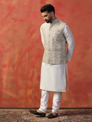 Men multicolor printed kurta jacket churidar set 3