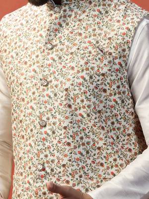 Men multicolor printed kurta jacket churidar set 4