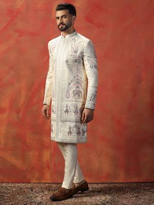 Men off white indowestern trouser set 2