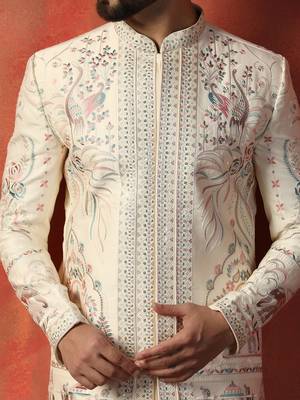 Men off white indowestern trouser set 3