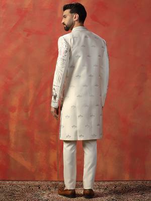 Men off white indowestern trouser set 4