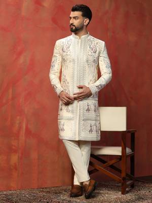 Men off white indowestern trouser set 5