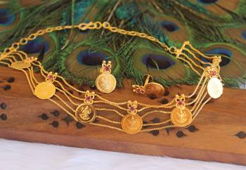 Gold plated coin choker necklace set 2