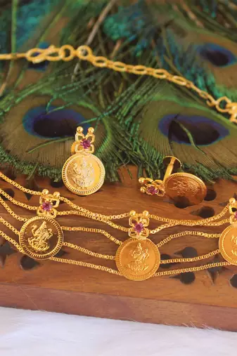 Gold plated coin choker necklace set