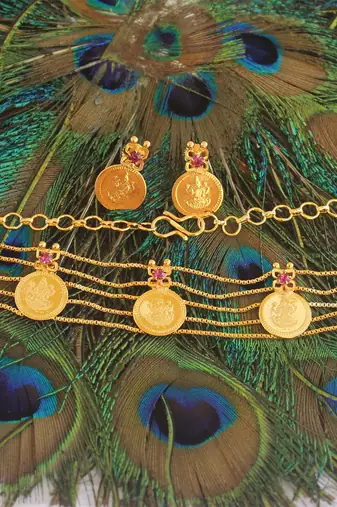 Gold plated coin choker necklace set