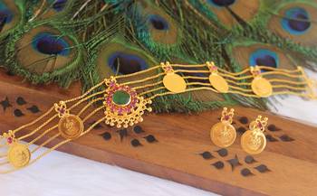 Gold plated stone coin choker necklace set 2