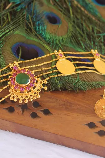 Gold plated stone coin choker necklace set