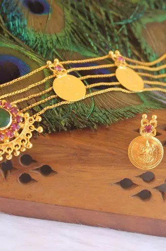 Gold plated stone coin choker necklace set