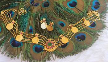 Gold plated stone coin choker necklace set 4