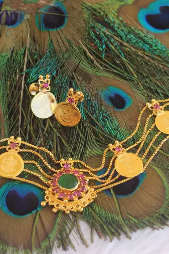 Gold plated stone coin choker necklace set