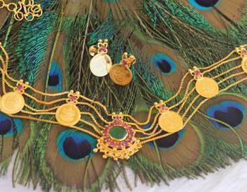 Gold plated stone coin choker necklace set 5