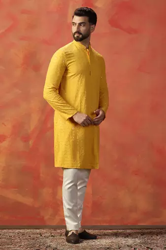 Men yellow sequence kurta
