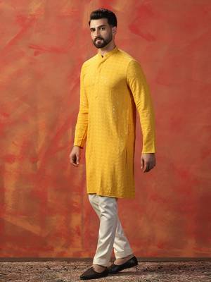 Men yellow sequence kurta 3