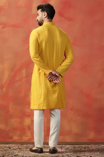 Men yellow sequence kurta