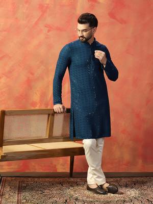 Men blue sequence kurta 1