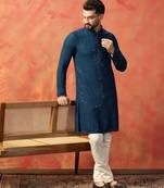 Men blue sequence kurta