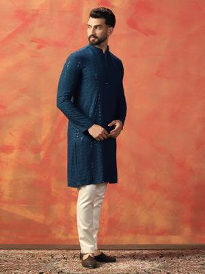Men blue sequence kurta 2