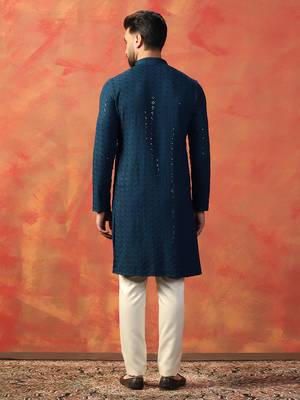 Men blue sequence kurta 4