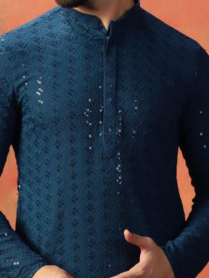 Men blue sequence kurta 5