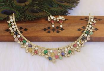 Victorian multi color stone choker necklace set 2