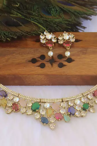 Victorian multi color stone choker necklace set