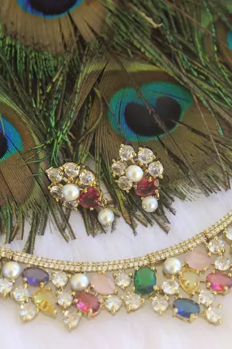 Victorian multi color stone choker necklace set