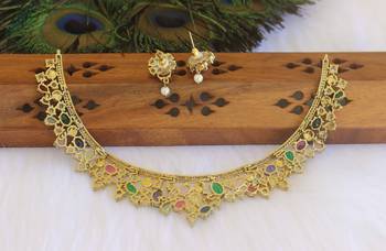 Victorian multi color stone choker necklace set 5