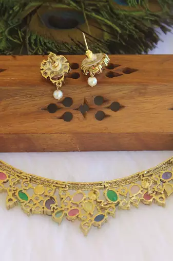 Victorian multi color stone choker necklace set