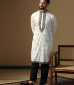 Men white embroidery kurta