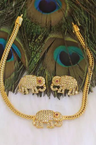 Matte finish elephant choker necklace set