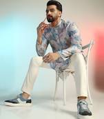 Men blue digital print kurta