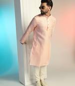 men peach embroidered kurta