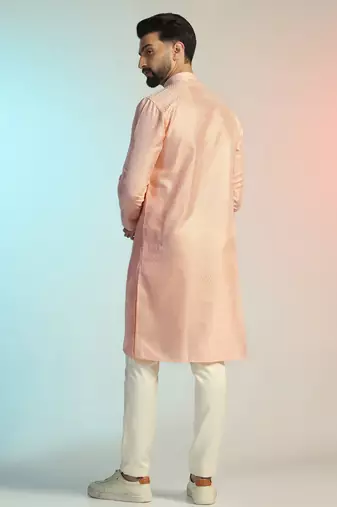 men peach embroidered kurta