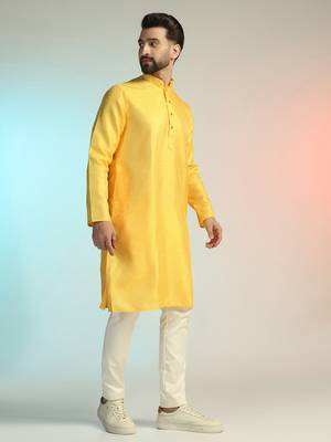 Men yellow embroidery kurta 2