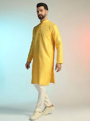 Men yellow embroidery kurta 3