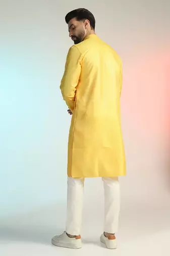 Men yellow embroidery kurta