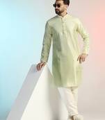 Men green embroidery kurta