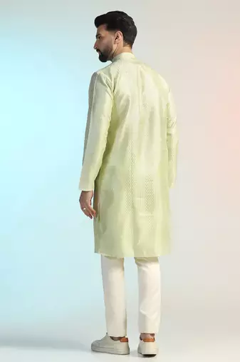 Men green embroidery kurta