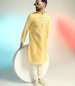 Men yellow embroidery kurta