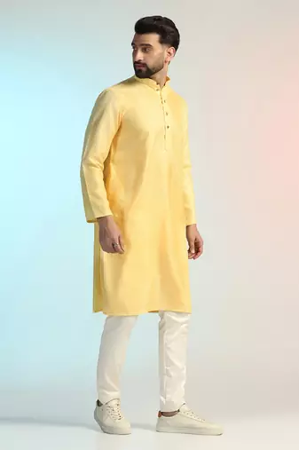 Men yellow embroidery kurta