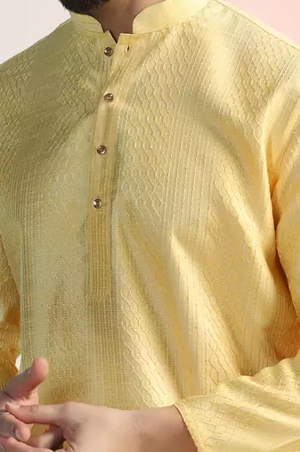 Men yellow embroidery kurta