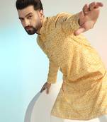 Men yellow digital print kurta