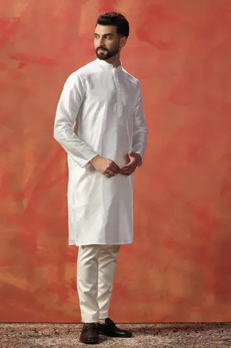 Men white embroidery kurta