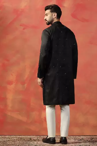 Men black embroidery kurta