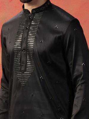 Men black embroidery kurta 5