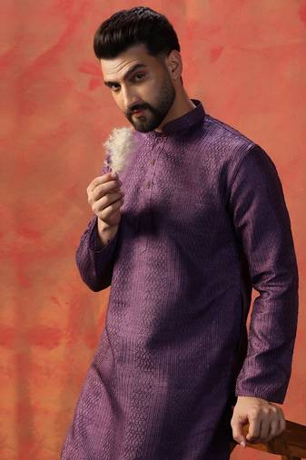 Men purple embroidery kurta