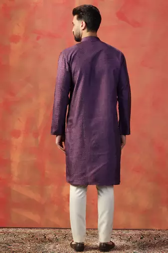 Men purple embroidery kurta